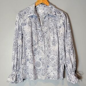 J.Crew Scalloped Top Liberty Adelajda Stars Small White Blue Romantic Feminine